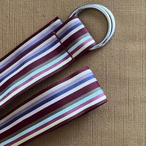 Multicolor striped ribbon belt 43 inches, ring buckle